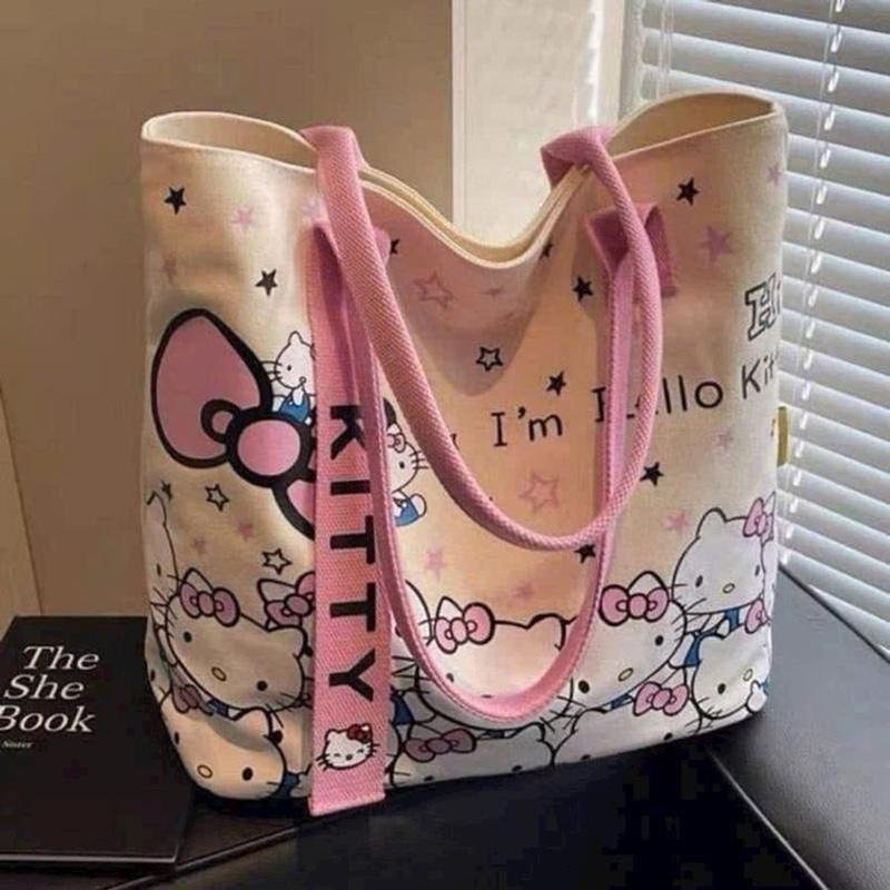  Túi Tote Đeo Vai Hoạt Hình HelloKitty Có Khoá Kéo đựnġ Lattop,Sách Vở,Phụ Kiện Chất Liệu Vải Canvas Phong Cách Dễ Thương 