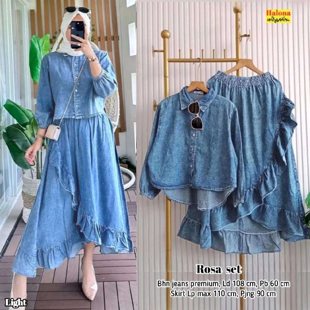 Setelan Rok Jeans Wanita ROSA - Termurah dan Berkualitas - Blazer, Linen, Formal, Panjang, Kulot, Crop, Cantik, Atasan, Celana