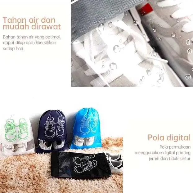 LH Tempat Sepatu Tali Serut Anti Air Tas Serut Sepatu/Sendal Wadah Sepatu Serut Travel Kantong Sepatu 6
