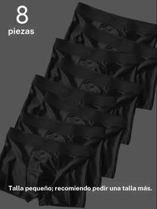 Set de ropa interior de seda helada para hombre, 8 piezas de shorts de color puro, bóxers ajustados, casuales para todas las estaciones, patrón liso
