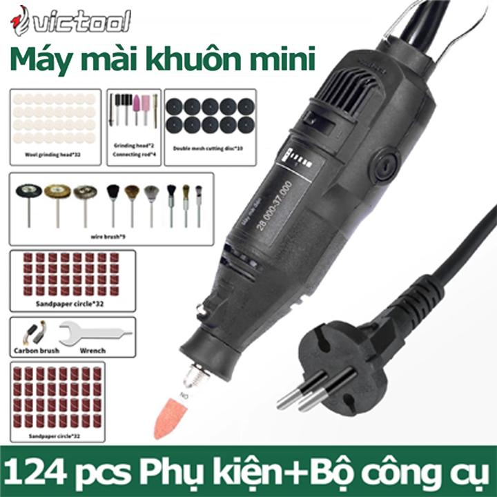 Victool Máy mài khuôn mini 124 chi tiết,máy khoan điện mini,Máy khoan đa năng, mài đánh bóng mini,Máy mài cầm tay có thể khắc, dũa, khoan,180W-5 tốc độ-Động cơ bằng đồng nguyên chất 100%,Cắt,khắc,phay,mài,vẽ