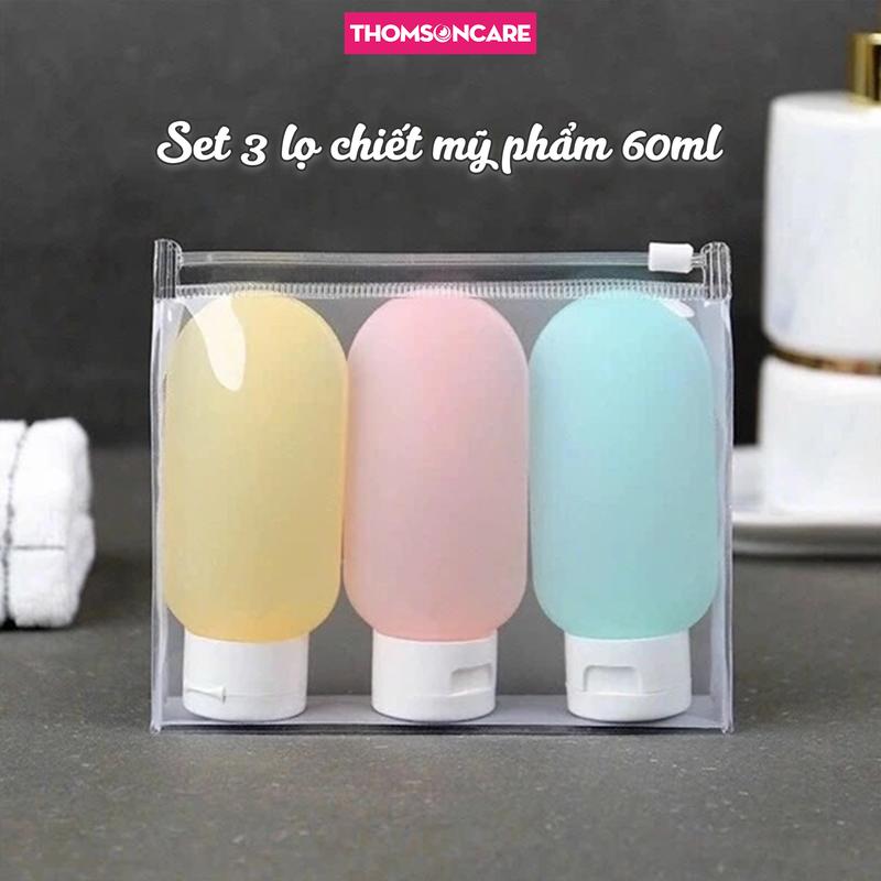  Set 3 lọ chiết mỹ phẩm dầu gội sữa tắm 60ml - Tuýp chai chiết Sữa Tắm Dầu xả du lịch dã ngoại kèm túi zip 