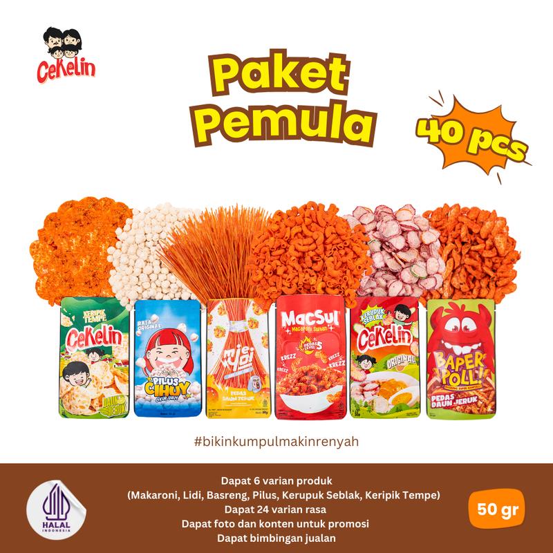 CEKELIN Cemilan Paket Pemula 40pcs Makaroni Mie Lidi Pilus Kerupuk Seblak Basreng Keripik Tempe  Snacks Cemilan Murah Gratis Ongkir 1