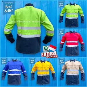 kemeja kombinasi warna navy lengan panjang kemeja safety k3 atasan wearpack