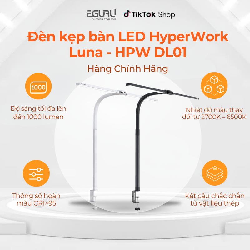   Deal sốc  Đèn kẹp bàn LED HyperWork Luna - HPW DL01 1000 lumen CRI>95 xoay lật lên xuống gập đôi 24W 12 tháng bảo hành 