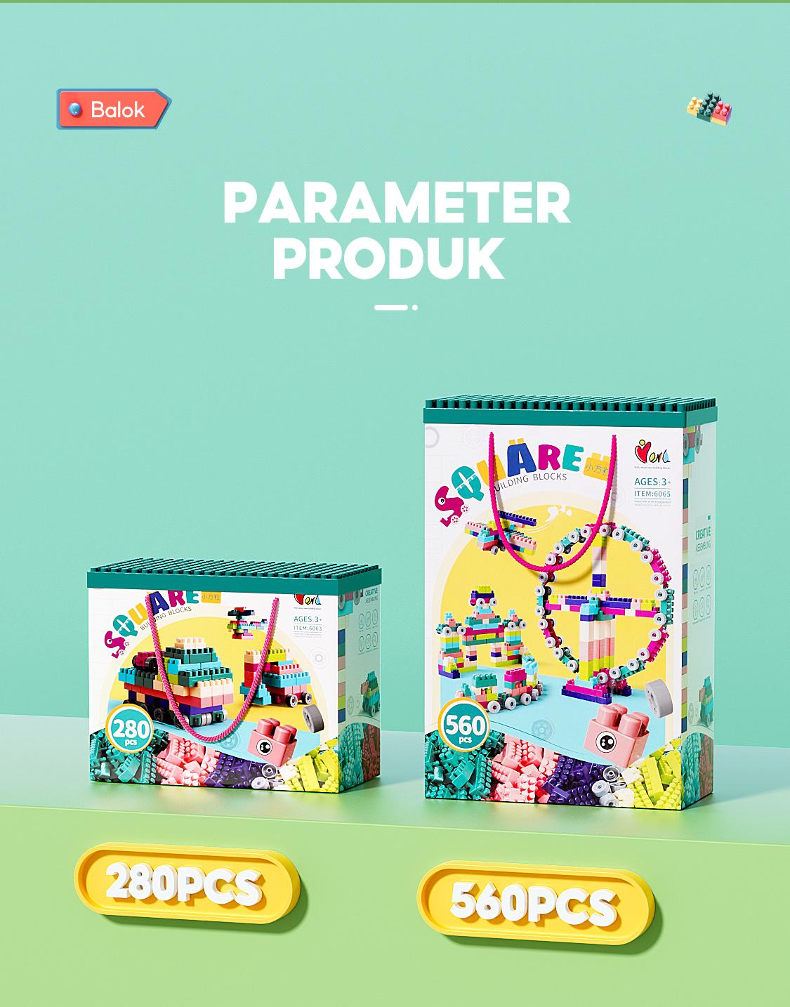 Oh!Some [COD] Mainan Brick Balok Susun Anak DIY 560 pcs Bahan ABS Kuat Tahan Lama Kotak Toys square  building