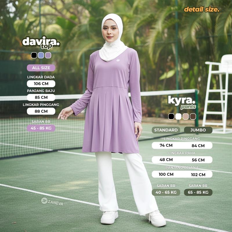 Zaneva - One Set Olahraga Davira Tunik X Kyra Pants | Stelan Celana Atasan Sporty Wanita Muslimah Stylish Adem