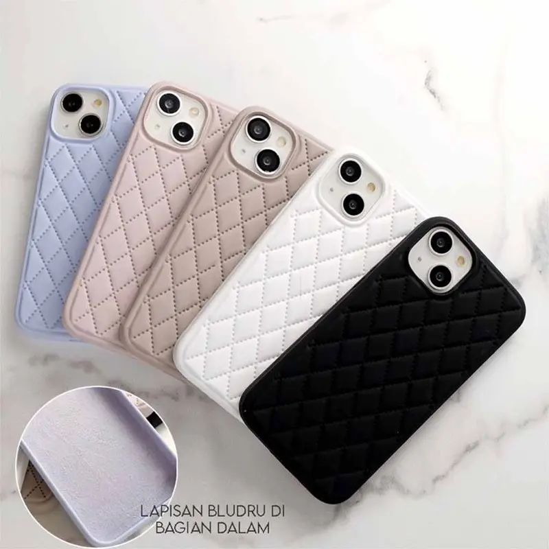 New! Diamond Bludru Rhombic Silicone Case - Softcase/Casing Hp Fullcover Compatible For Iphone X Xs Xr 11 12 13 14 15 16 16e Pro Promax Plus Rci488 0