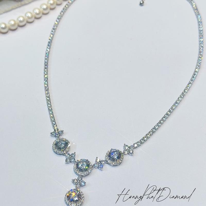 [ Hoàng Phát ] Trang Sức Dây Chuyền Bạc Ý 925 Cao Cấp Full Hột 3li 4T5 (45cm) Mặt Halo Tròn Kết Hoa Tòn Ten Nữ Hoàng Nam Mỹ Xi Kim (D033)