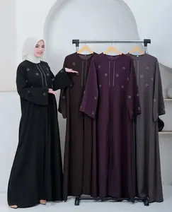 Davina abaya dress by Quensha bahan sabrina anti uv aplikasi payet abaya umroh anti uv simple mewah elegan
