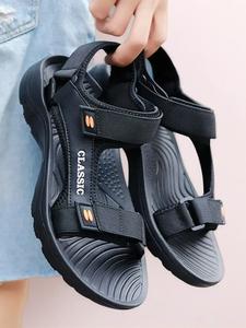 Men's Casual Plain Color Velcro Sport Wide Fit Adjustable Sandals, Minimalist Outdoor Beach Sandals, Summer Casual Comfortable Lightweight Breathable Classic Trending Sandals for Men for Daily Life, Summer Style Black Sandal, Shoe