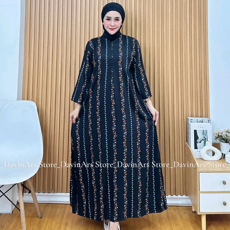 Daster Noviana Mewah Ld 120 Jumbo Rayon Viscose Nyaman - Busui Friendly - Gamis Wanita Muslim Lengan ¾ Variasi Dress 3