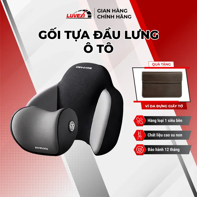 Gối tựa đầu lưng ô tô Luvexi cao cấp ruột cao su non mềm mại thoải mái chống đau mỏi