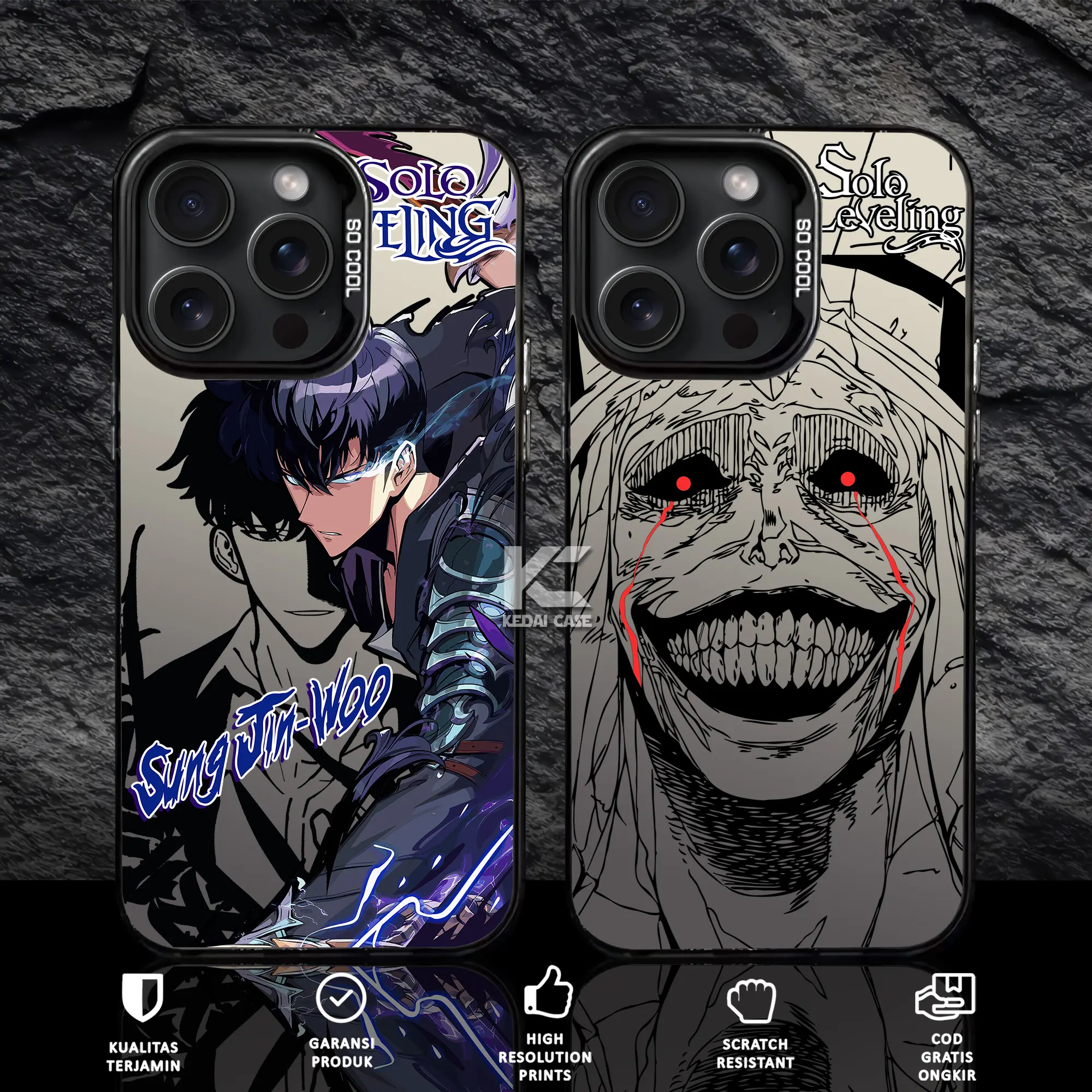 CASE INF SO COOL HOLOGRAM PREMIUM MATTE - Motif SOLO LEVELING - Softcase Hybrid IMD Plate - Cowo - Silver - Silikon