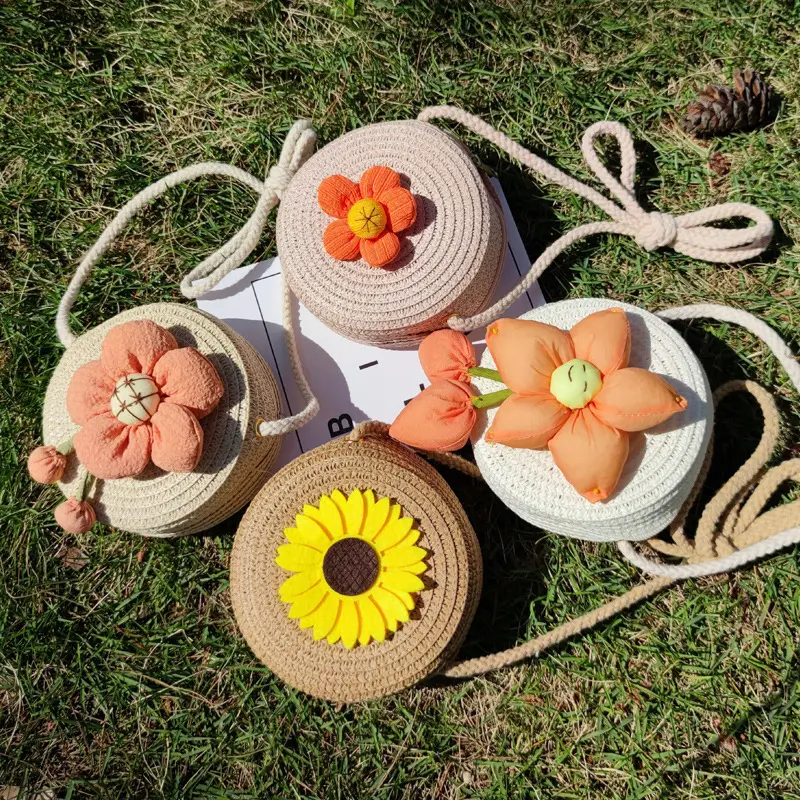 Sweet Baby Girl Mini Crossbody Bags Kids Sun Flower Straw Children Coin Purse Handbags Cute Small Shoulder Bag