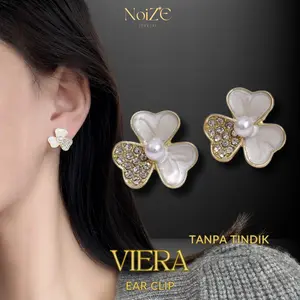 NoiZE VIERA - Anting Jepit Wanita Klip Tanpa Tindik Ear Clip Silver S925 Mutiara Pearl Zirconia Clover