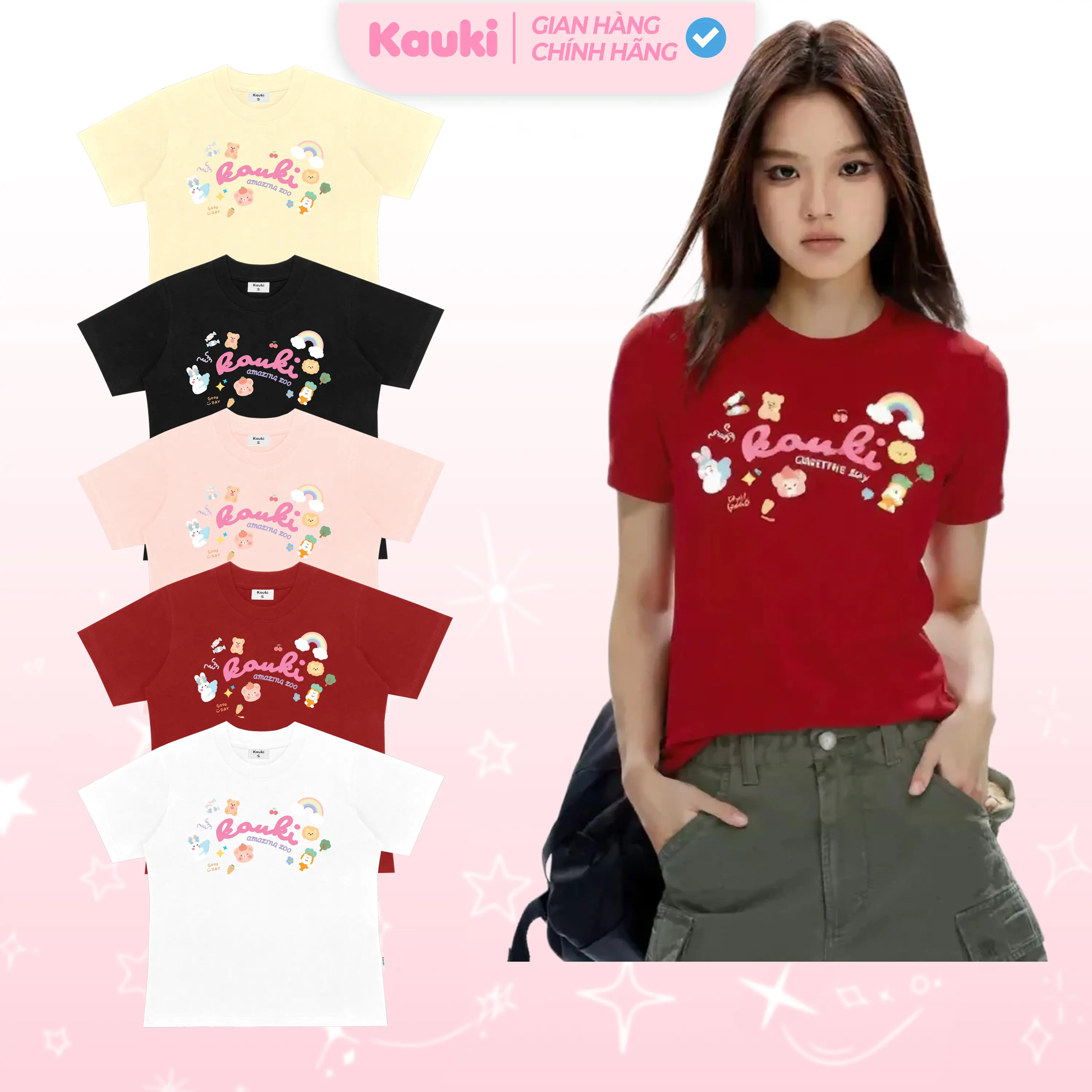 Áo Baby Tee Cotton Kauki Amazing Zoo dày dặn cao cấp thoáng mát Tay Ngắn Cổ Tròn 250gsm Nữ Top Năng Động BBT7 Áo Thun Women