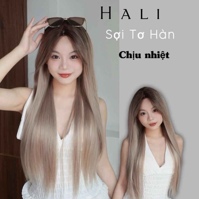 Tóc Giả Nữ Nguyên Đầu Balayage Thẳng Khói Sữa HALI Dệt Kim Mái Bay Cá tính trẻ trung chất liệu tơ hàn cao cấp chịu nhiệt