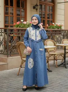 Gamis Jeans Anak Perempuan Vintage 3-10 Tahun Baju Muslim Jeans Wash Premium Elegan & Nyaman dengan Katun Motif  Mewah dan Kancing Depan