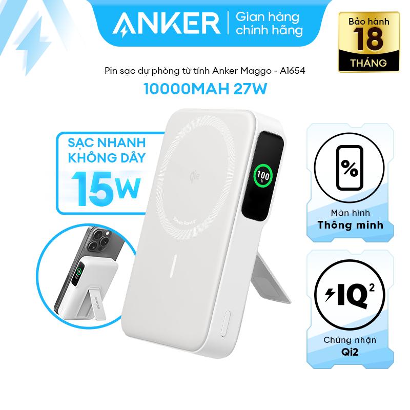 Sạc dự phòng ANKER Maggo từ tính không dây 10.000mAh sạc nhanh 15W/27W - 1 cổng USB-C (15W Ultra-Fast Magsafe | Đạt chứng nhận Qi2 | Chân đế | Màn hình LED thông minh tuỳ biến - A1654