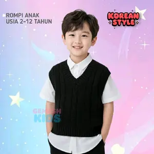 Gemesh Kids Baju Atasan Rompi Rajut Vest Anak Laki Laki Usia 2-6 Tahun Korea Style Fashion Kids Cowok Unisex Warna Denim Bahan Rajut Tebal Kualitas Premium