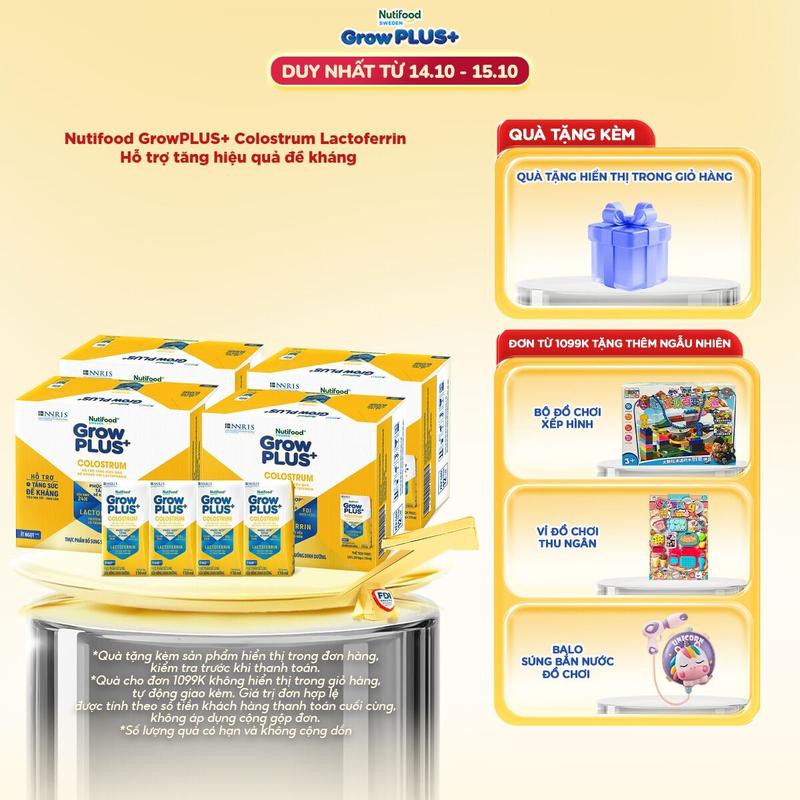Combo 4 Thùng 24 hộp Sữa bột pha sẵn Nutifood Sweden GrowPLUS+ Colostrum Lactoferrin 110ml- Link chính