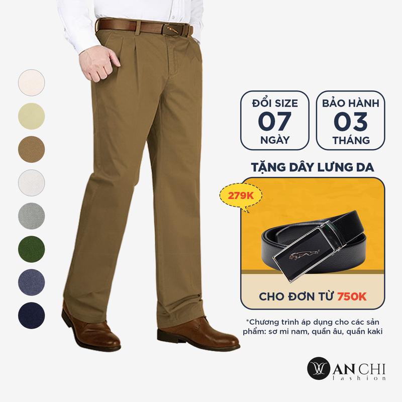 Quần kaki thô nam trung niên ANCHI màu nâu ống suông dày dặn - B4ACKK2022THO
