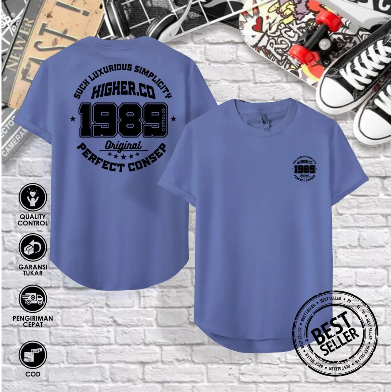 HIGHER.CO Kaos Distro Semi Oval Cotton Combad 24s Pria & Wanita Murah Terlaris