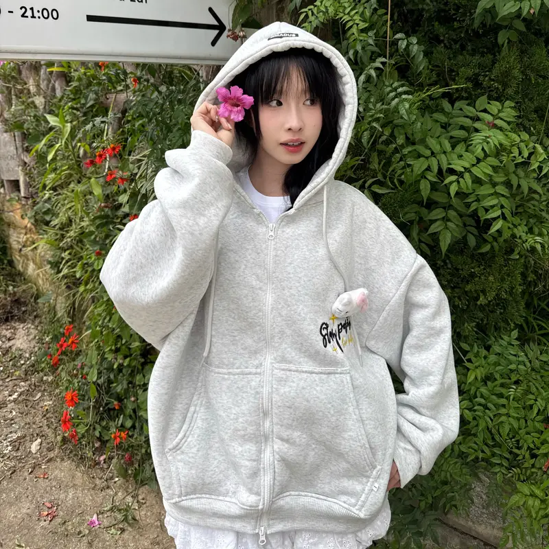HOODIE ZIP form BOXY THÊU NỔI " Stay Positive " khoá kéo 2 chiều Nỉ Bông Unisex Nam Nữ Tay Phồng - HDB06 4