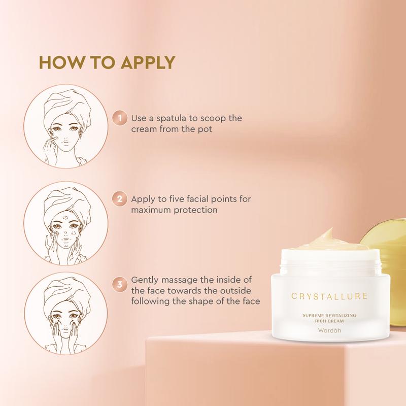 Crystallure Supreme Revitalizing Rich Cream 50 g - Skincare Moisturizer Pelembab Wajah dan Perawatan Wajah Anti Aging (Day Cream and Night Cream) with Gold Peptide Crystals, YouthGlow Active, dan SPF 35 PA +++ 3