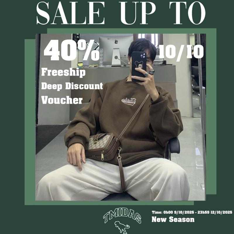 Áo Sweater Unisex Over Size 800gm, chất liệu nỉ lót bông,  công nghệ thêu vi tính Brand TMIDAS , hàng có sẵn Dài Tay Nam Menswear