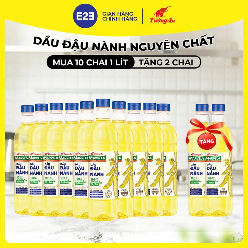 TA Dầu Đậu Nành Tường An Nguyên Chất 1L x 10 Chai TẶNG 2 Chai - Dùng Cho Cả Gia Đình | E2E Thực Phẩm Đồ Uống | Kido Group