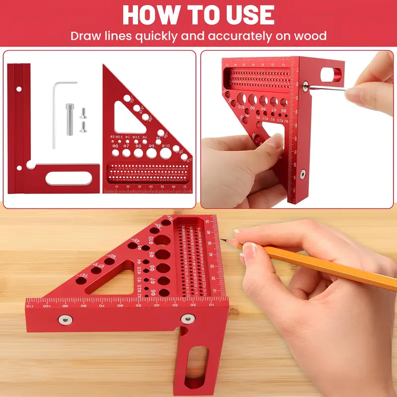 Machinist Square Carpenter Square Aluminum Miter Triangle Ruler Precision Hole Scriber Woodworking Square Protractor 45 90 Degree Blue 3d Multi Angle Measuring Ruler