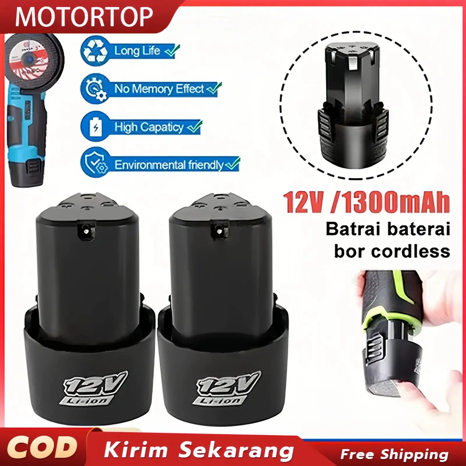 Battery 12v 1300mah Baterai bor tanpa kabel 12v  Baterai Ori batrei 12v 12 volt bor cas cordless bor Li-ion original Tyrex cocok cordless