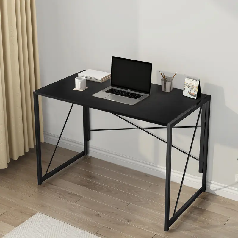 Folding Computer Table, 100x50x75cm Folding Desk Home Office Laptop Desk for Small Spaces Modern Simple Style PC Table Coffee Table Writing Small Desk, Metal Frame 8