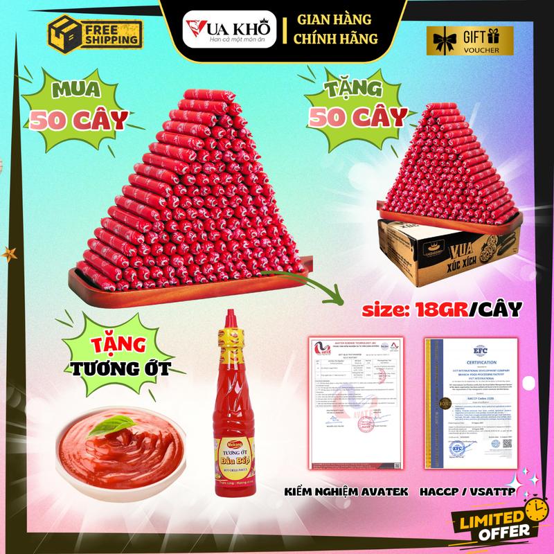 LIVE - COMBO 100 CÂY XÚC XÍCH MINI Cây nhỏ 18gr cây - Mua 50 cây tặng 50 cây + TẶNG 1 CHAI TƯƠNG ỚT vị thơm không mặn xúc xích ăn liền đồ ăn vặt snack food thức ăn.
