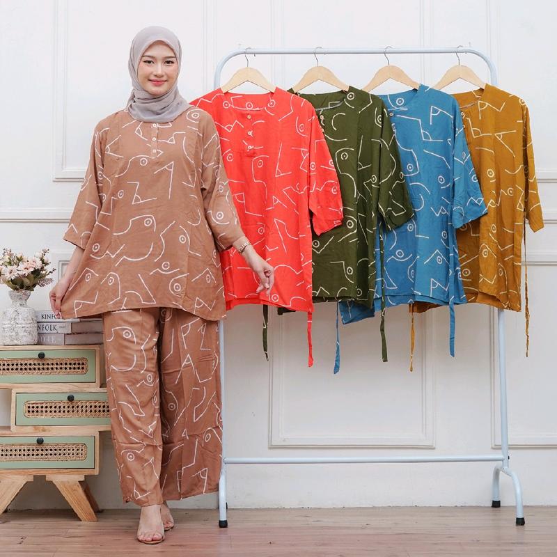 Setelan Batik Wanita Santai, One set Batik ukuran jumbo  Kulot Celana Melar 2
