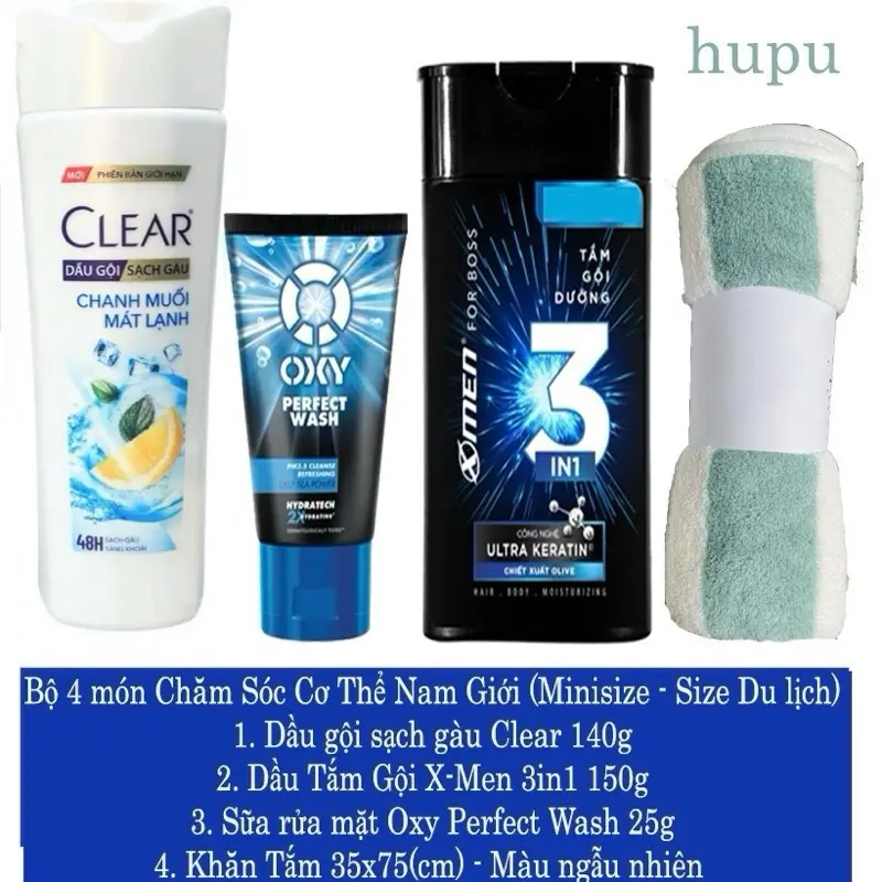 [BỘ DU LỊCH] BỘ 4 MÓN DẦU GỘI + SỮA TẮM + SỮA RỬA MẶT VÀ KHĂN (Clear, Xmen, Oxy..) 0
