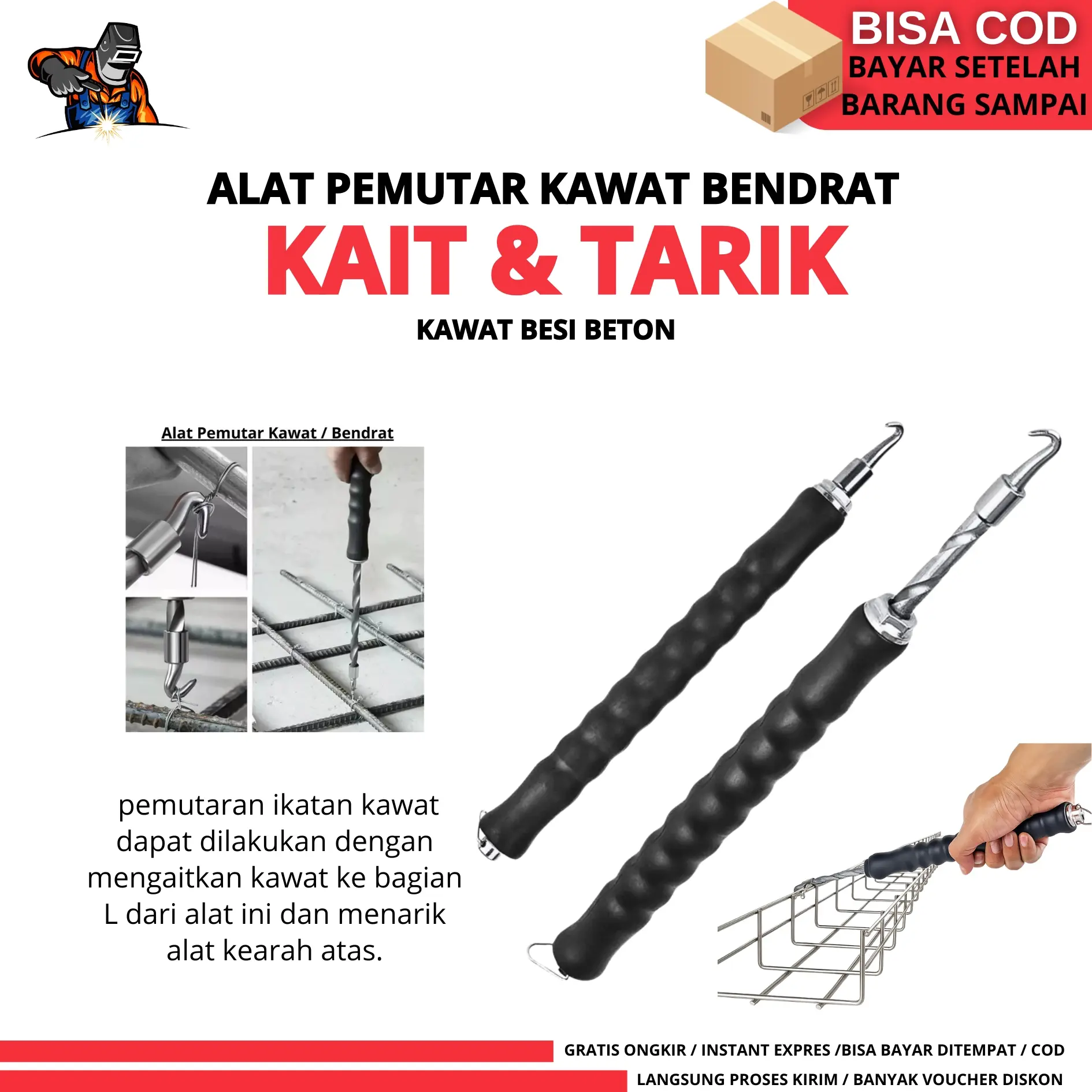 Alat Pengikat Kawat Besi Bendrat Alat Ikat Kawat Beton Efisiensi Otomatis Karet 310mm Murah Awet
