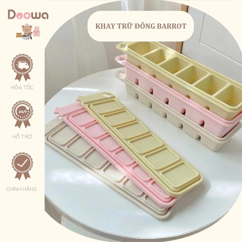 Khay trữ đông đồ ăn dặm silicone cho bé Bar-rot cao cấp kèm nắp đậy vệ sinh