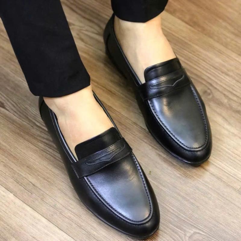  Giày tây nam da bò cao cấp,giày lười dáng hàn quốc trẻ trung thiết kế đai cánh én,đế cao su khâu may chắc chắn mã BO3 