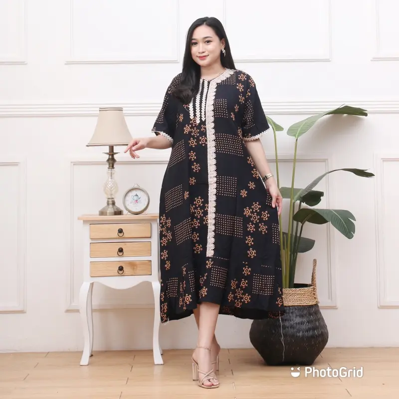 Daster rayon jumbo LD 125 Pb 115 Motif BUSUI lengan pendek tali samping motif bunga kekinian terbaru 2