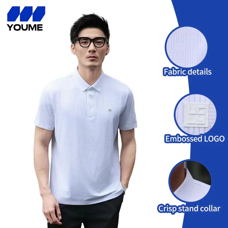 YOUME Men's summer business casual white short-sleeved ice silk POLO shirt