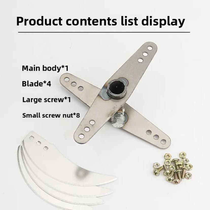 Pisau Mesin Cacah Rumput Sayuran Multifungsi Pakan Ternak Entok Ayam untuk Dinamo dan Stick Bor Jenis baru alat pemotong sayuran dengan mata pisau yang lebih tebal, dudukan mata pisau, dan batang dasar.