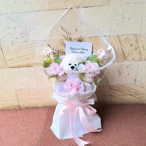 [COD] ELHERMA Buket boneka bunga plastik koreanstyle kado ultah wisuda 25x40cm Doll Toys