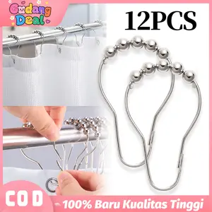 12PCS 5 Bola Roller Ring Pipa Gorden Cincin Pengait Tirai Kamar Mandi Klip Pengait Bahan Nikel