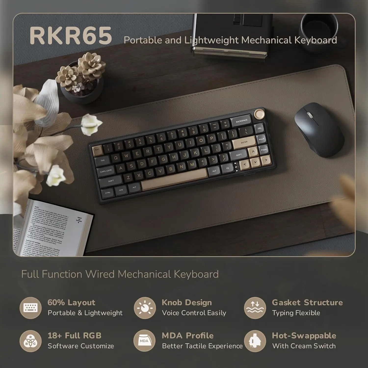Royal Kludge RK R65 Mechanical Keyboard 65% Knob Gasket Mount Programmable RGB Aesthetics Gaming Gear Macro