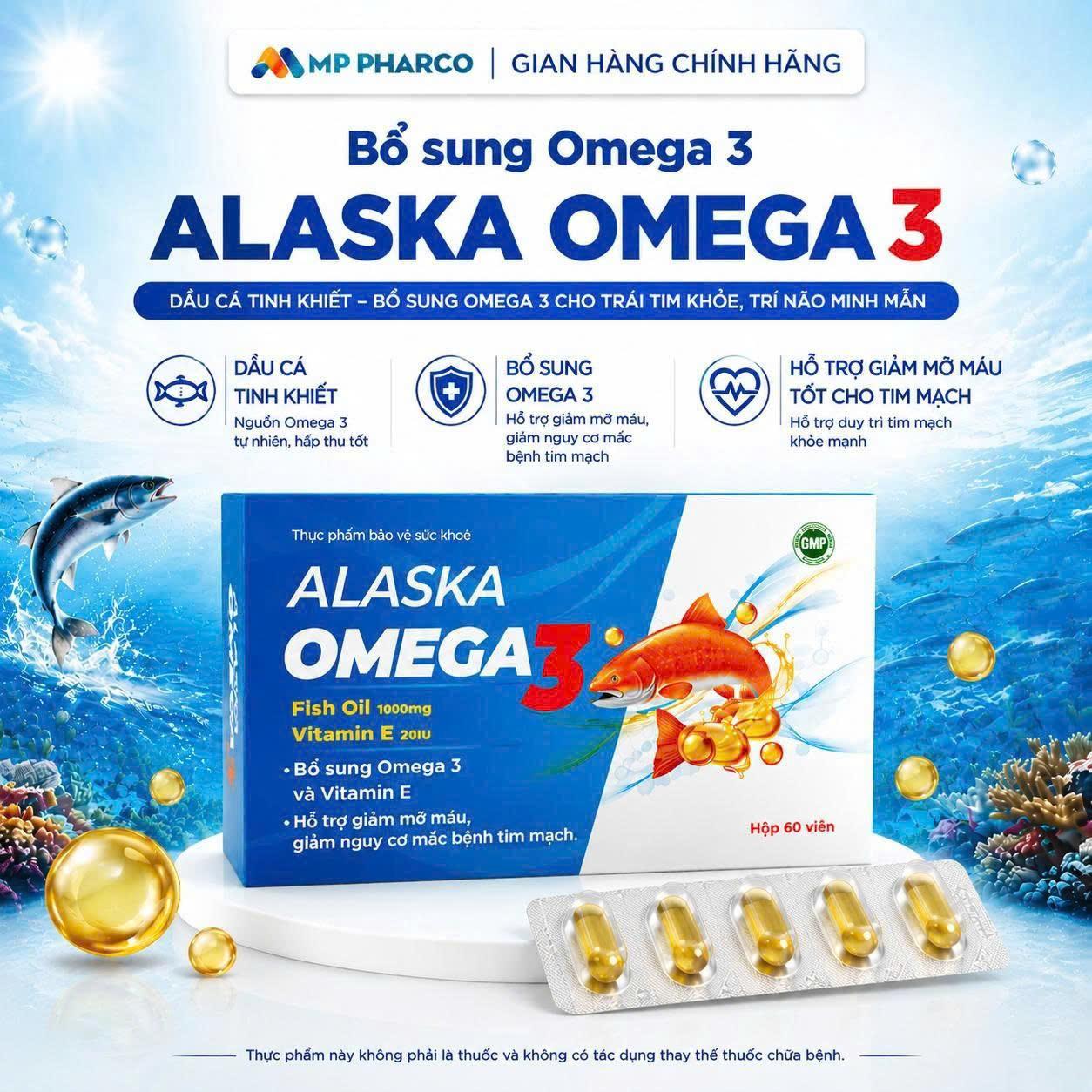 MP21a Combo 2- TPBVSK Viên uống Omega 3 Alaska bổ sung Omega 3 hỗ trợ cho sức khỏe ,hộp 60 viên