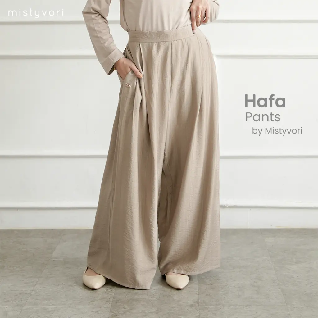 MISTYVORI l Hafa Pants Bahan Linen Celana Karet Kulot Panjang Bawahan Wanita