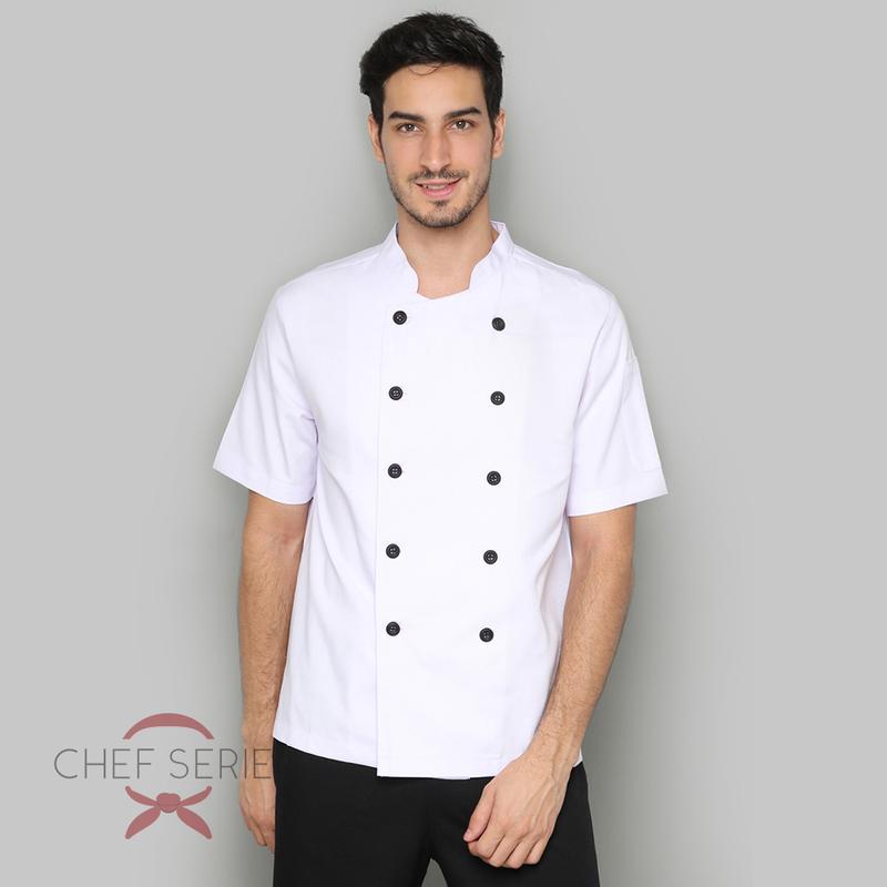 Simple Series Short Sleeve Chef Jacket - White with Black Detail 1
